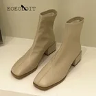 Женские кожаные ботинки EOEODOIT, ботинки на среднем каблуке, с квадратным носком, на молнии, Осень-зима