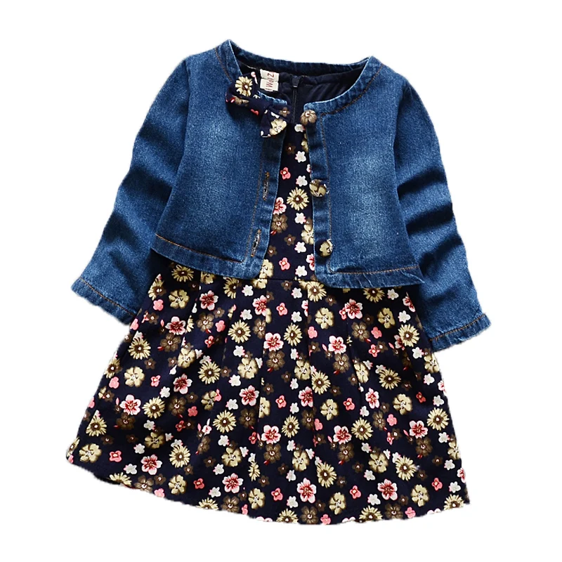 Baby Girls Clothing Spring/Autumn Explosion Models Suit Fashion Denim Jacket + Flower Dress Two-Piece Sweet Princess | Детская одежда и