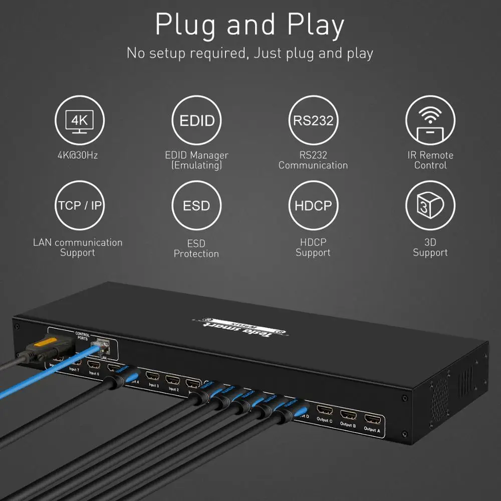 DHL Бесплатная доставка Tesla Smart 4K2K High Quality HDMI Matrix 8x8 с RS232/LAN 2 шт. 1U Ultra HD 4 к Full 1080 P 3D|tesla