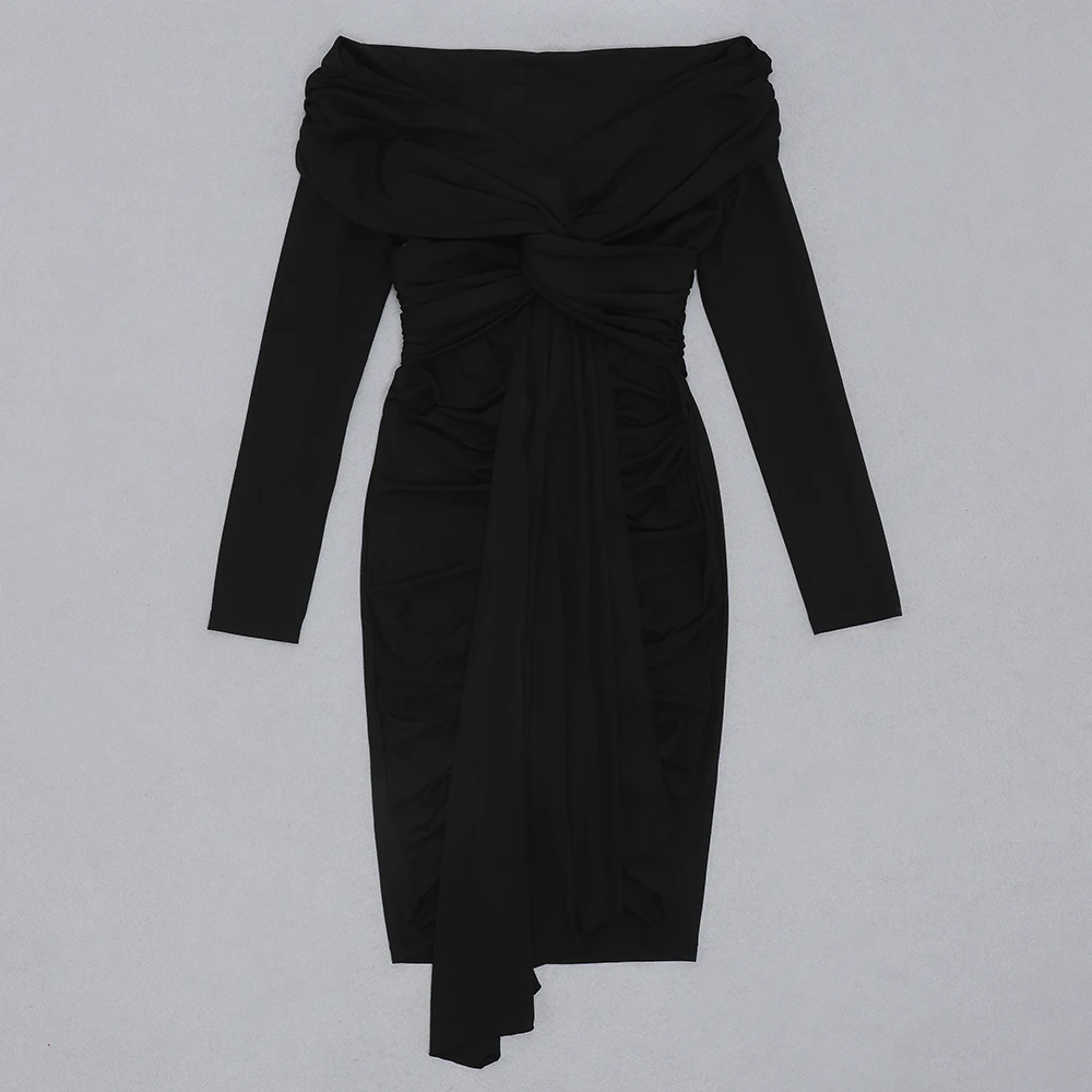 

New Arrival Women Sexy Designer Cotton Black Bandage Dress Ladies Elegant Off the Shoulder Bodycon Party Dress 2021 Vestido