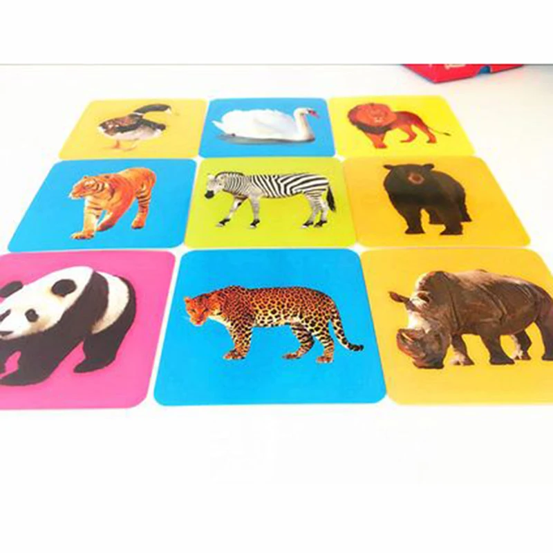 

2021 New Early 3D educational toys Cognitive Card Animals Lion Tiger Panda Cards Montessori Materials English Games