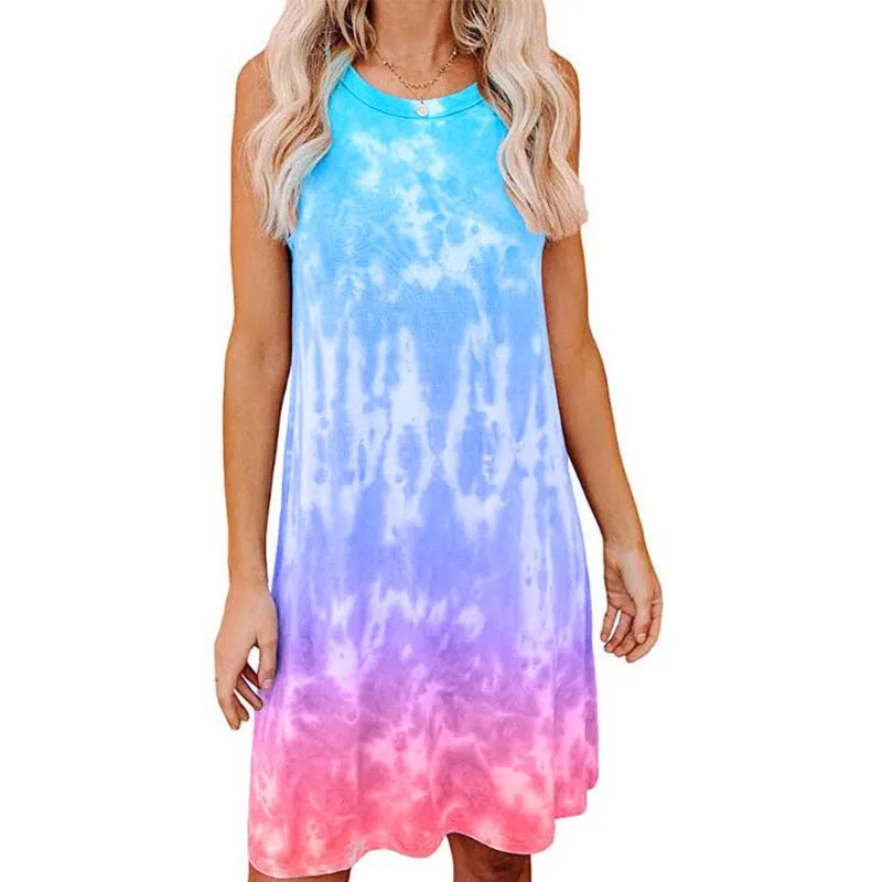 

Vicabo Tie Dye Dress Casaual O-neck Ladies Dresses Female Fashion Colorful Vestidos Summer Clothes for Women