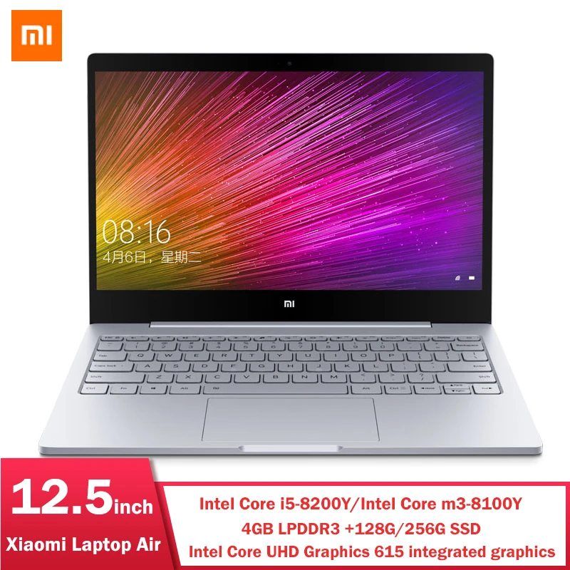 Xiaomi Mi ноутбук Air 12,5 ''Intel Core I5-8200Y/M3-8100Y двухъядерный ноутбук 4 Гб 256 ГБ Windows 10 1080P HD компьютер