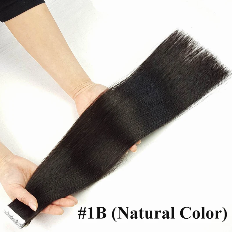 Color 1B ShowCoco ленты в Пряди человеческих волос для наращивания дважды обращается Салон Качество Девы выравнивание кутикулы двусторонняя клейкая Синий PU касета ons - Цвет: Color 1B