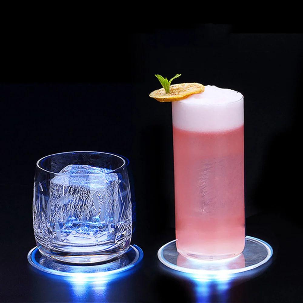

2pcs Acrylic LED Coasters Transparent Coaster Ultrathin Table Mat for Home Bar Restaurant