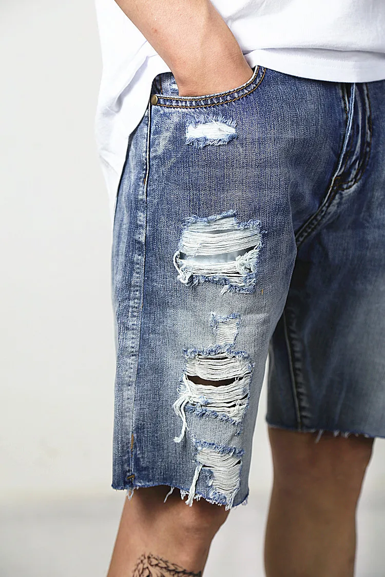 

Grace Of God Summer Men's Women's Casual High Street Hip-Hop Old Wash Trend Ripped Denim Shorts Five-Point Pants