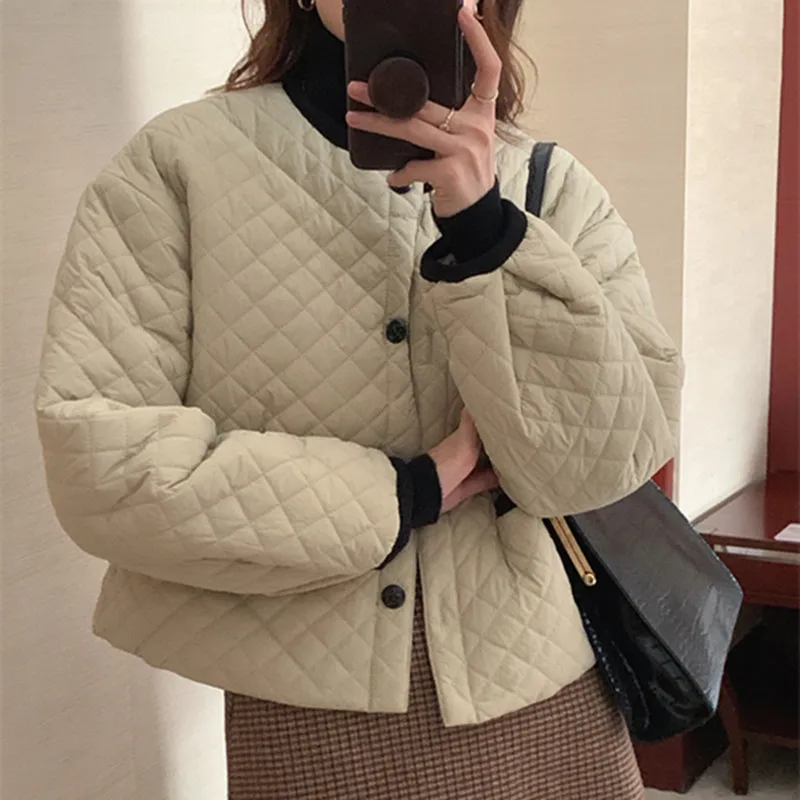 

Alien Kitty Vintage Elegant Short Coat Women Korean Style 2021 New Autumn Winter Parkas Stitching Color Loose Jacket Female