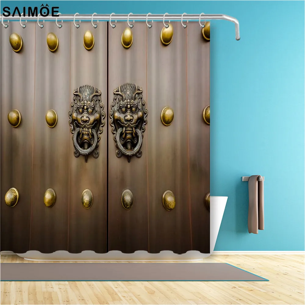 

Rustic Bathroom Curtain Wooden Door Historical Vintage Exterior Medieval Structure Print Shower Curtain Polyester Fabric Curtain