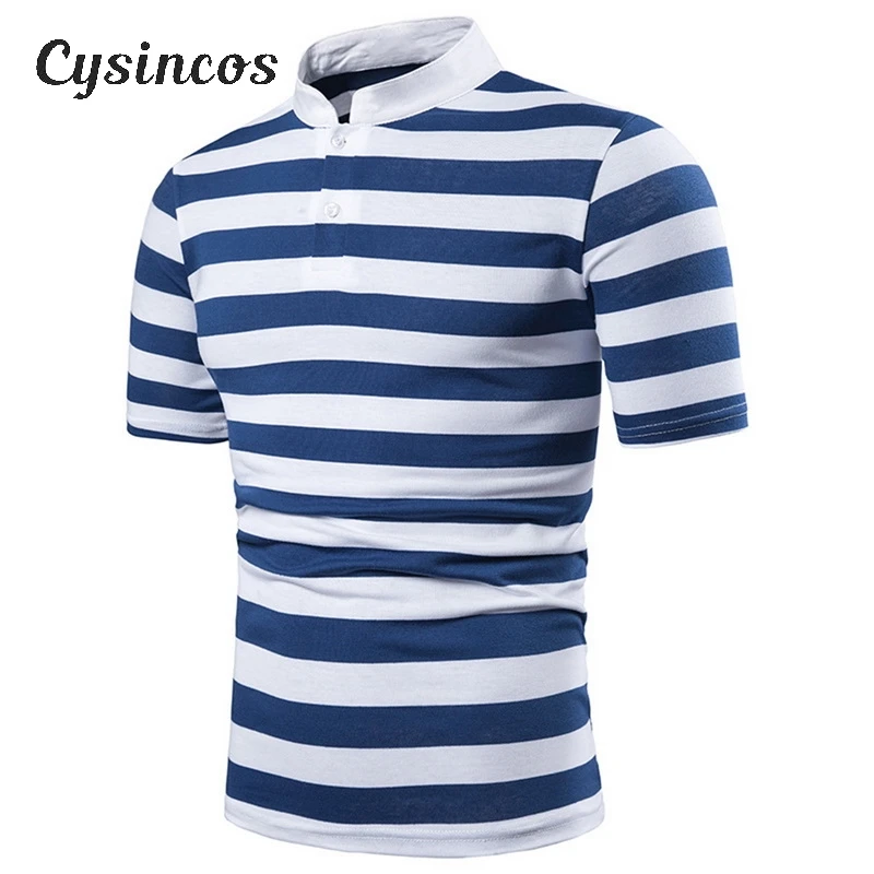 CYSINCOS новинка летние короткий рукав в полоску рубашки поло мужские с отложным