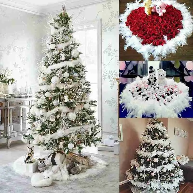 

2m Natural Feather Boa Strip Xmas Ribbon Party Garland Decor Christmas Tree Decoration White Feathers Diy Craft Wedding Supplies