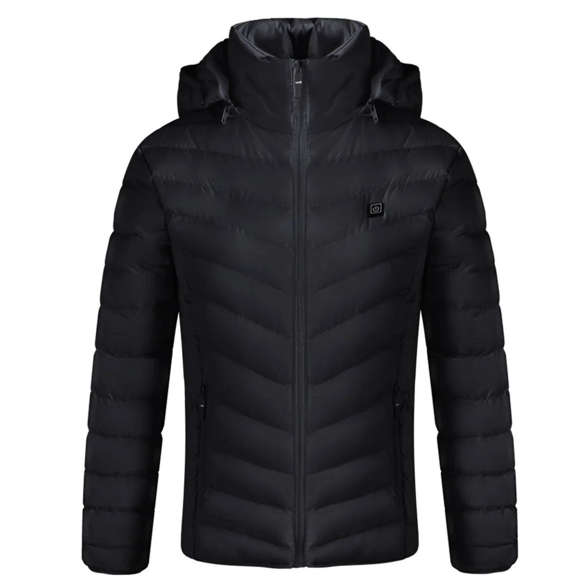Черный S-4XL Men Women USB Heated Jacket Down Waterproof Electric Heating Hooded Jacket Winter Thermal Clothing for Outdoor Sports Ski - Цвет: Черный