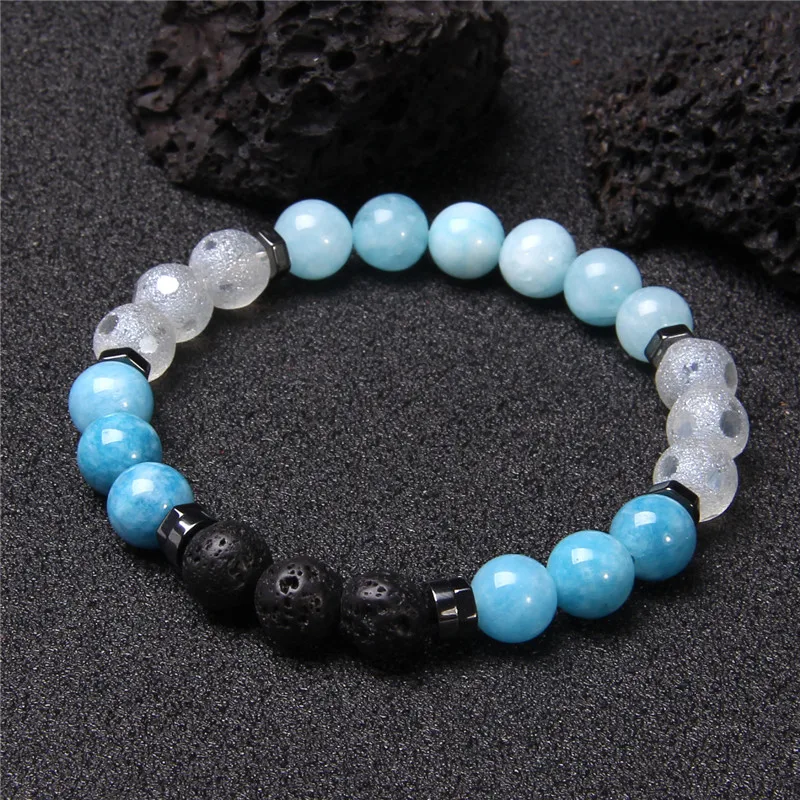 Трендовая натуральная вулканическая лава бусы браслет для мужчин Синий
