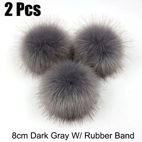 8cm Dark Gray 2 шт Искусственный Енот Искусственный мех помпон 10 см шар W/нажмите кнопку 8 см шар W/резиновая лента пушистый помпон кулон шапки одежда шляпа-сумка для обуви - Цвет: 8cm Dark Gray