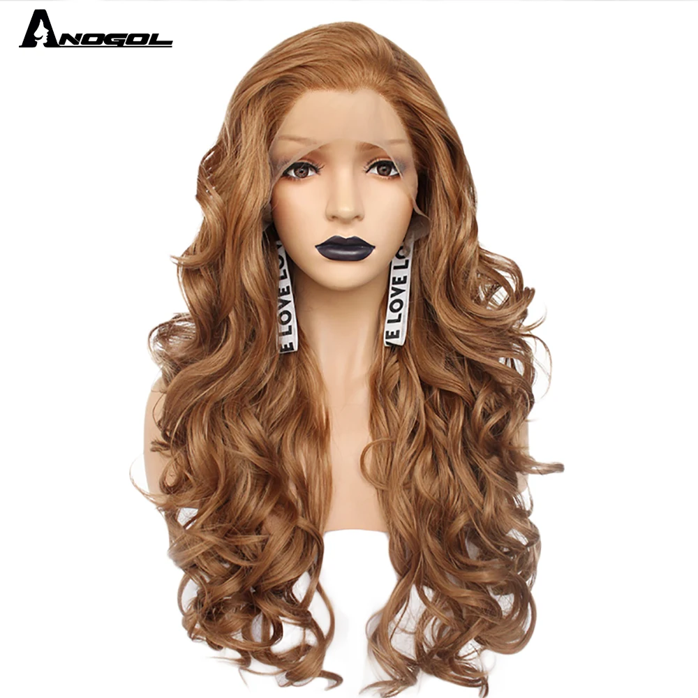 Аногол синтетический кружевной передний парик длинный оранжевый свободная