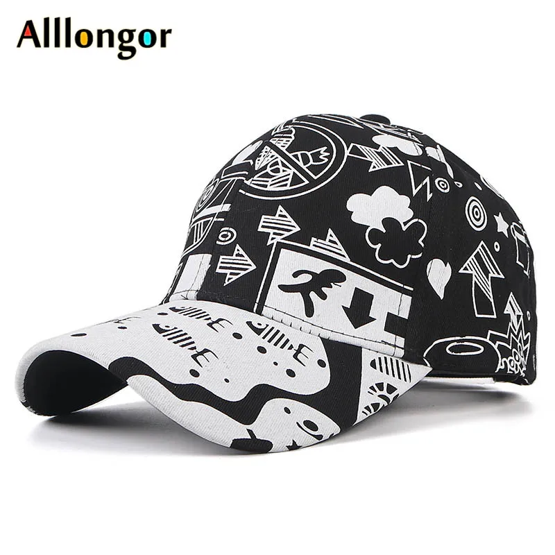 Бейсболка с мультяшным принтом для мужчин и женщин Кепка в стиле хип хоп черная