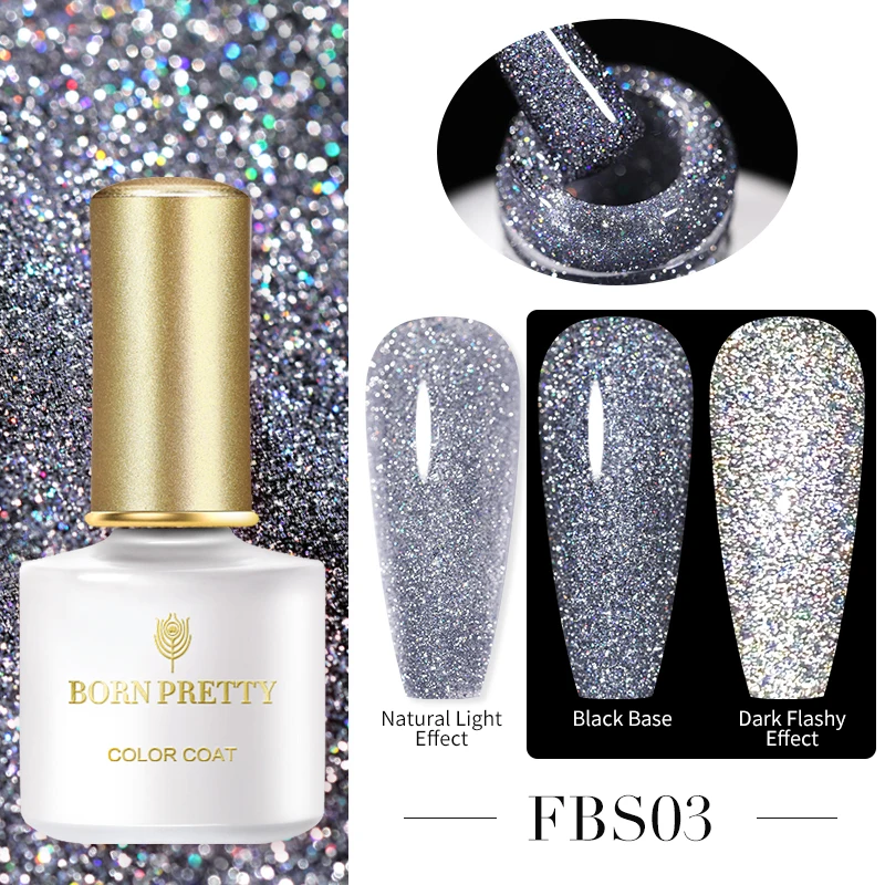 

BORN PRETTY Reflective Glitter Gel Nail Polish Sparkling Glitter Semi Permanent Varnish Soak Off Holographic Manicure Top Coat