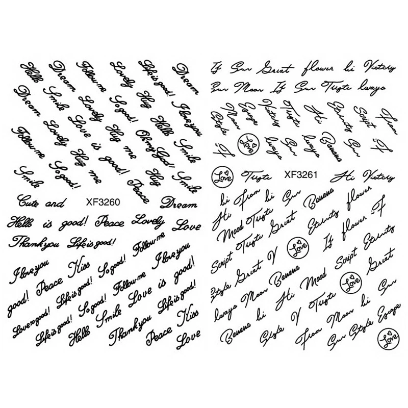 Черная золотая белая серебряная текстовая бирка наклейка для ногтей украшение с