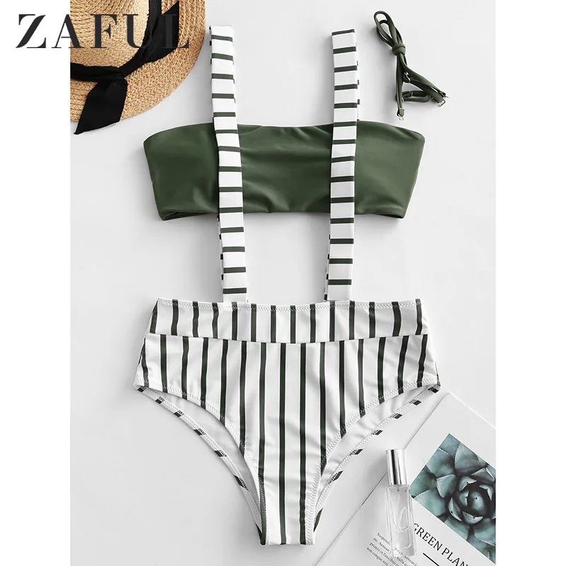 Женский купальник бикини ZAFUL в полоску с подтяжками подкладкой летний женский