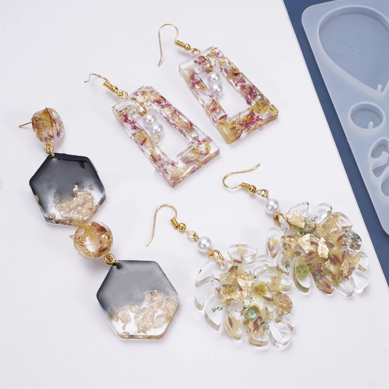 

4Pcs Earrings Pendant Ornaments Homemade Jewelry Silicone Mold with DIY Epoxy Mold Handle Tray Silicone Mold