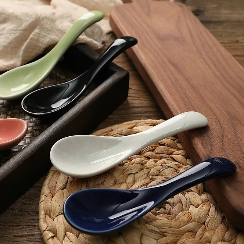 

Traditional chinese style Solid color Ceramic spoon China porcelain coffee soup spoon Tableware Kitchen utensils