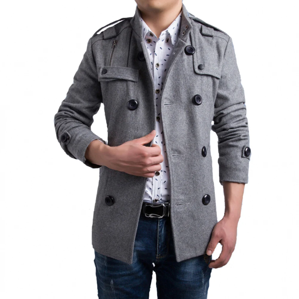 Мужской Тренч осенне зимний модный мужской тонкий двухрядный пиджак на