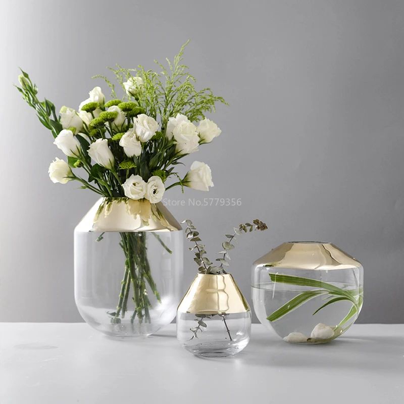 

Скандинавская стеклянная ваза с позолотой, прозрачная гидропонная ваза для цветов, креативный дизайн, чаша, аквариум, цветочный горшок, домашний декор