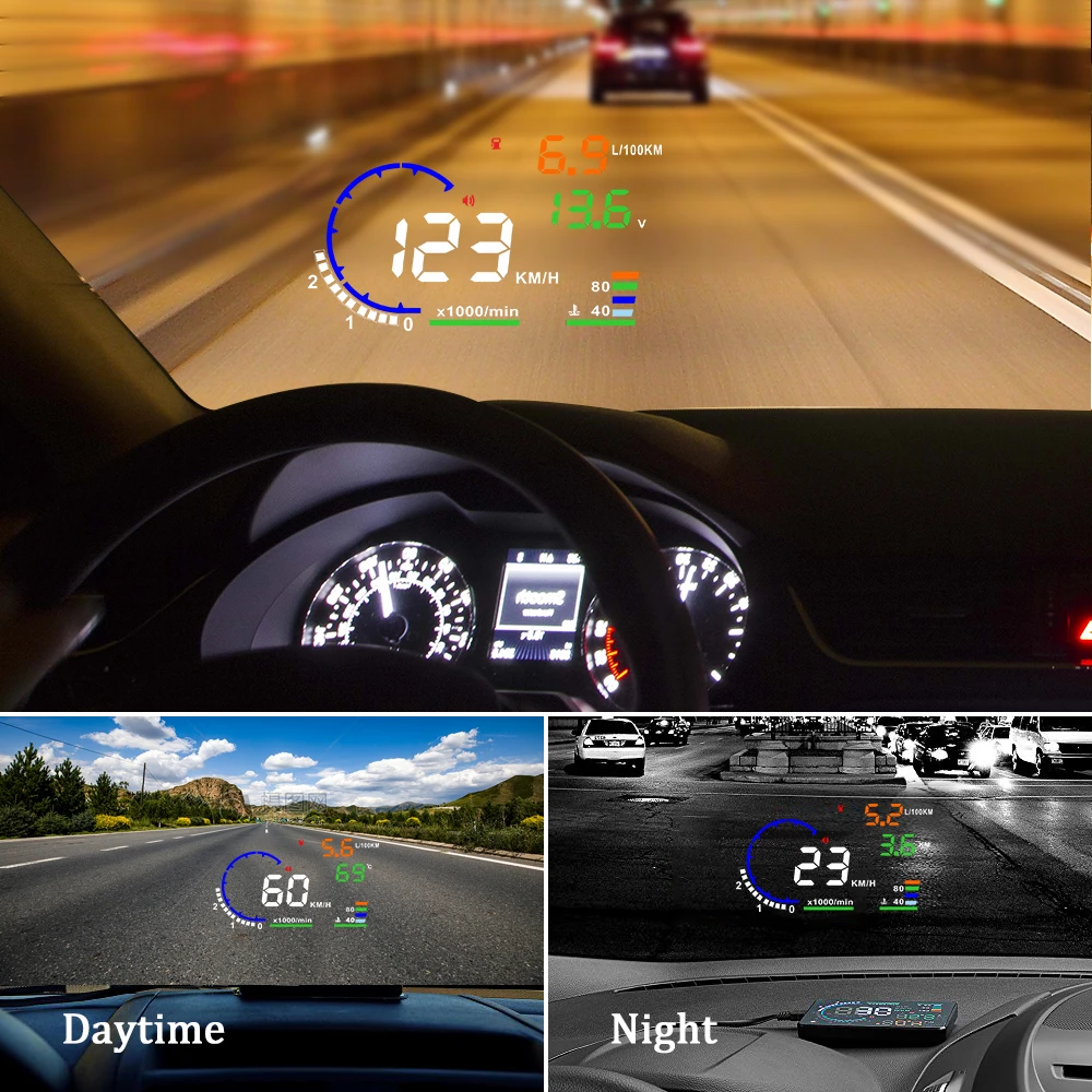 Лидер продаж дисплей на лобовом стекле A8 HUD 5 дюйма многоцветный OBD2 скорость