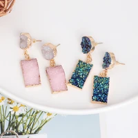 wholesale jujia sparkly colorful square dangle earrings pink quartz color resin stone drop earrings for women jewelry
