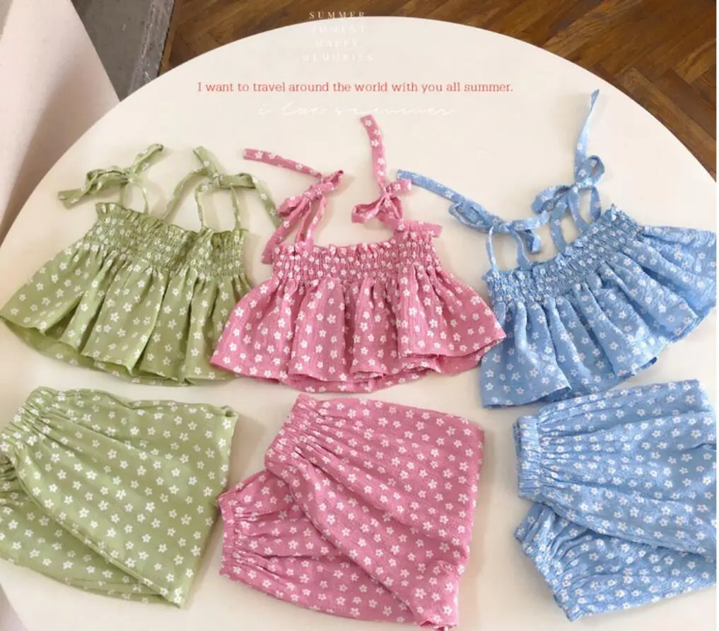 

2022 New Baby Girls Summer Sets, Tan+ Pants Wholesale 5 sets/lot