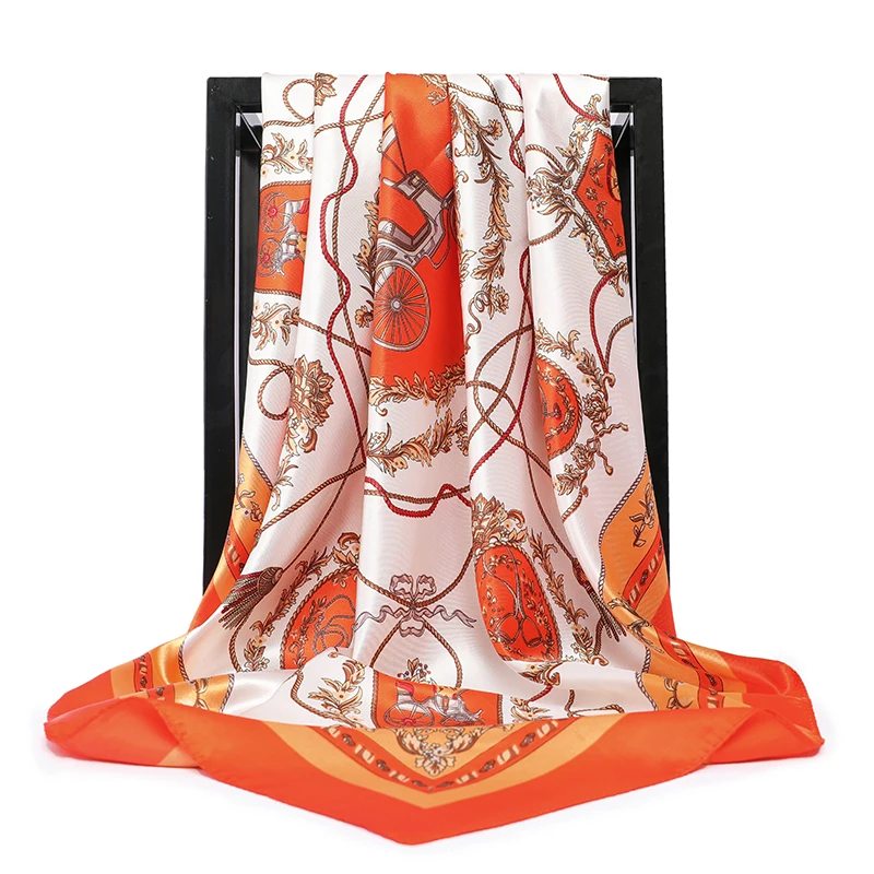 

Summer Fashion Scarves for Women Print Satin Silk Scarf Female 90x90cm Square Shawl Bandana Head Large Hijab Scarfs For Ladies