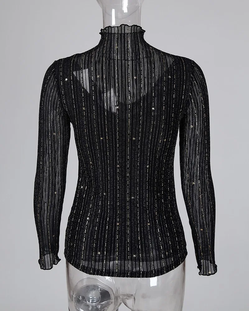 Блестящая сетчатая Повседневная Блузка с ложным воротником повседневный