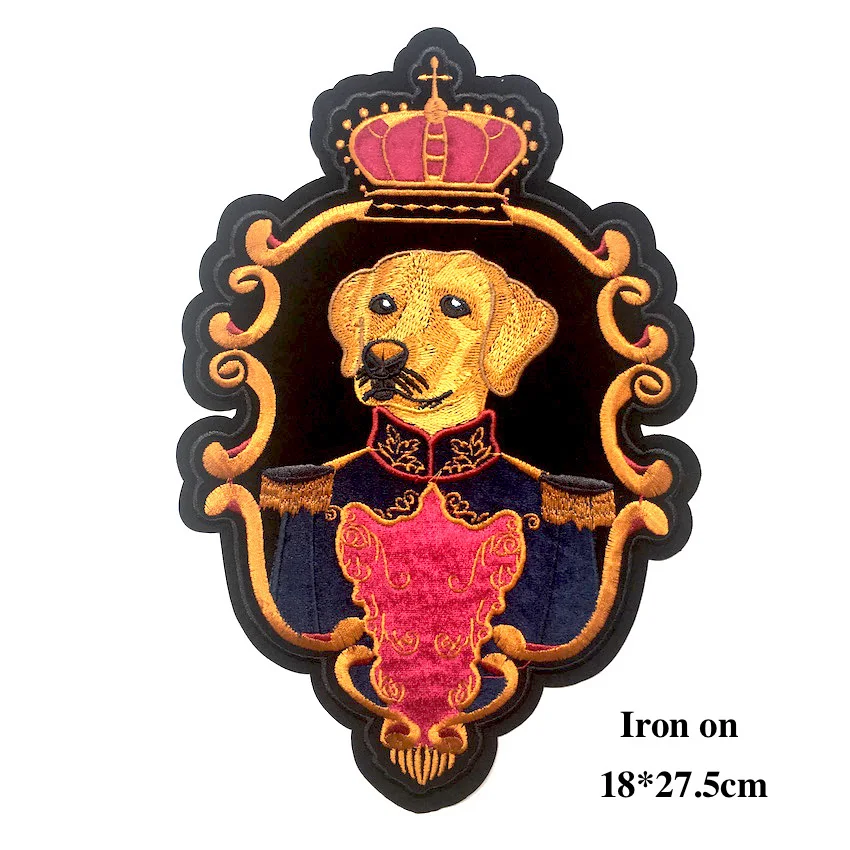 1pcs iron on dog 1 шт. большая мода корона лицо нашивки в форме собак Вышитые пришить Аппликация для одежды куртка аппликация, аксессуар для DIY LSHB699 - Цвет: 1pcs iron on dog
