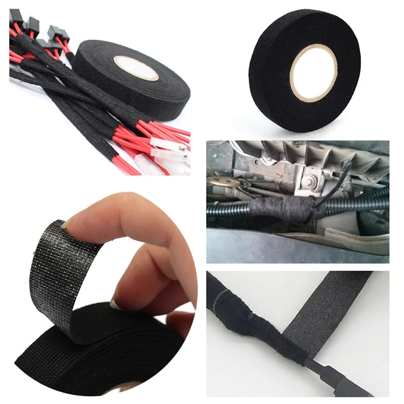 

Black Insulating Fabric Cloth Tape Car Wire Flannel Tape Exhaust Manifold Wrap Tape Wiring Harness Cable Ties Heat-resistant