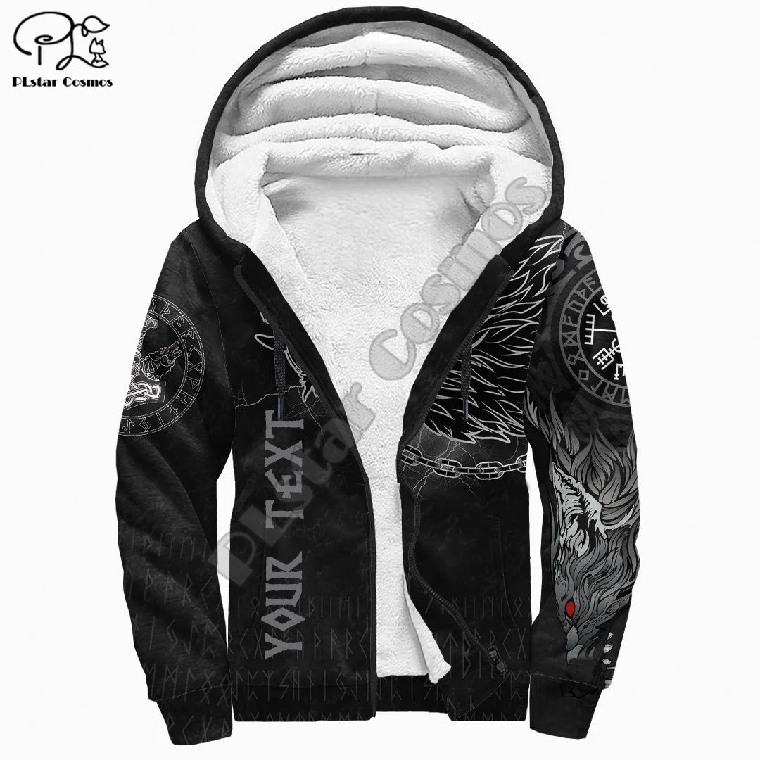 NewFashion Vikings God Fenrir Odin Warriors Symbol Tattoo Men/Women 3DPrint Autumn Winter Warm Coat Fleece Jacket Zip Hoodies A1