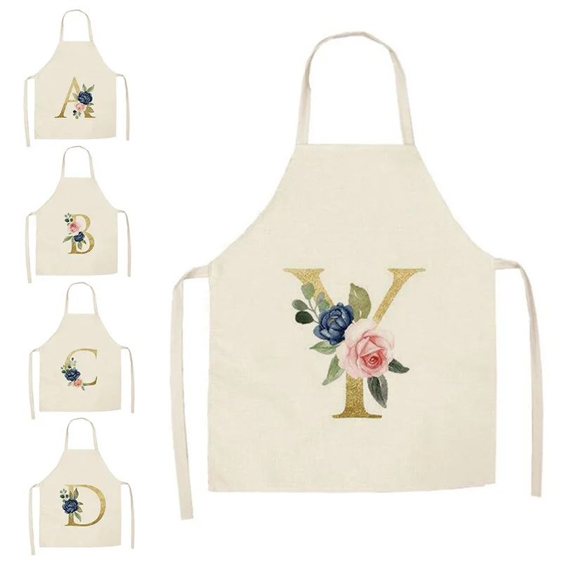 

Gold Letter Flower Kitchen Aprons 55*68CM Wholesale Adult Apron Hotel Restaurant Chef Waiter Apron Kitchen Accessories 2021