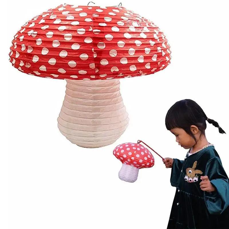 

Mushroom Shaped Paper Lanterns Folding Fairy Garden Wonderland Hanging Decor for Birthday Party Baby Shower Nursery Outdoor