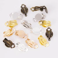 50pcs gold silver plated iron ear clip earrings blanksetting base fit 10mm glass cabochons diy components findings