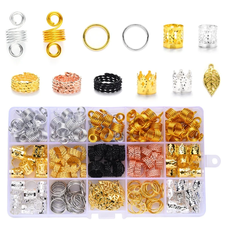 

New Nice 200 Pcs/set Dreadlocks Beads Accessories Metal Hair Jewelry Decoration Braids Rings Cuffs Clips DIY for Women Girls