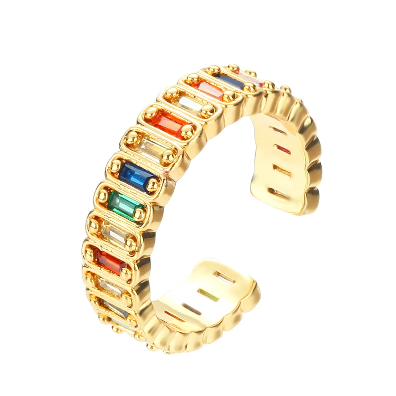 

Gold rainbow rings for women copper AAA zircon open adjustable rings initial Jewery Punk Hip Hop Rock women's rings religion