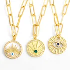 Ожерелье FLOLA с золотистыми звеньями, ожерелье с голубым сглаза, медные циркониевые Длинные ожерелья с белым кристаллом для женщин, ювелирные изделия nkew28