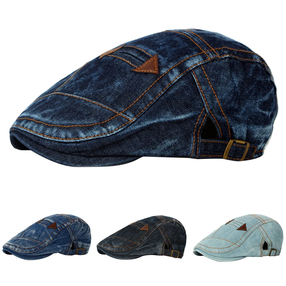 Модные Для мужчин на открытом воздухе патчи джинсовая берет Кепки плоский Гольф