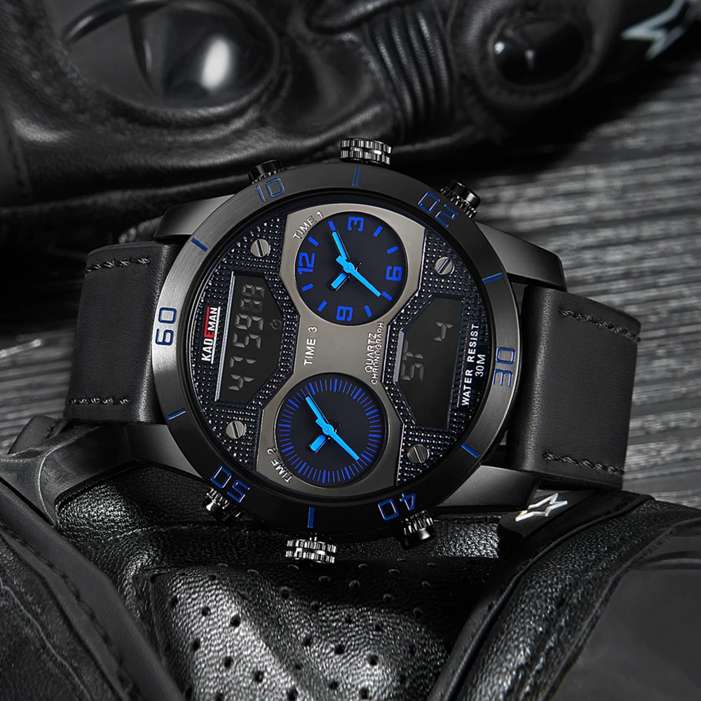 Мужские часы KADEMAN спортивные армейские водонепроницаемые аналоговые с двойным