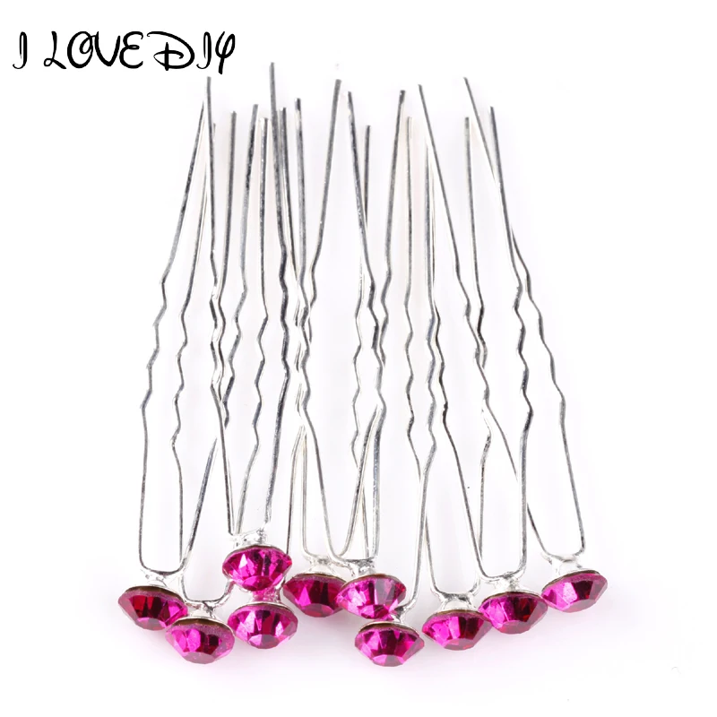 Серебряные заколки для волос с кристаллами Стразы фуксия женские украшения