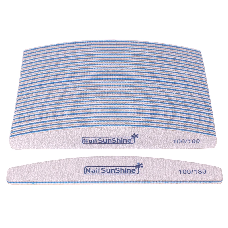 100Pcs Strong Sanpaper Nail Files 100/180 Lima Buffer Block Grey Boat Sanding Manicure Curved Double Sided Emery Board File | Красота и