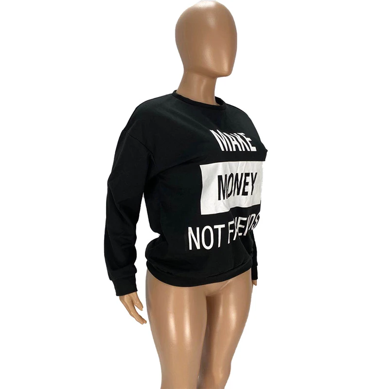 

Autumn Women's Casual T-shirt European and American Fashion Letter Printing Casual Round Neck T-shirt Loose Top