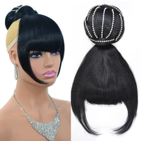 beiyufei synthetic hair buns with bangs brazilian clip in chignons heat resistant fiber black hair piece ponytail for women