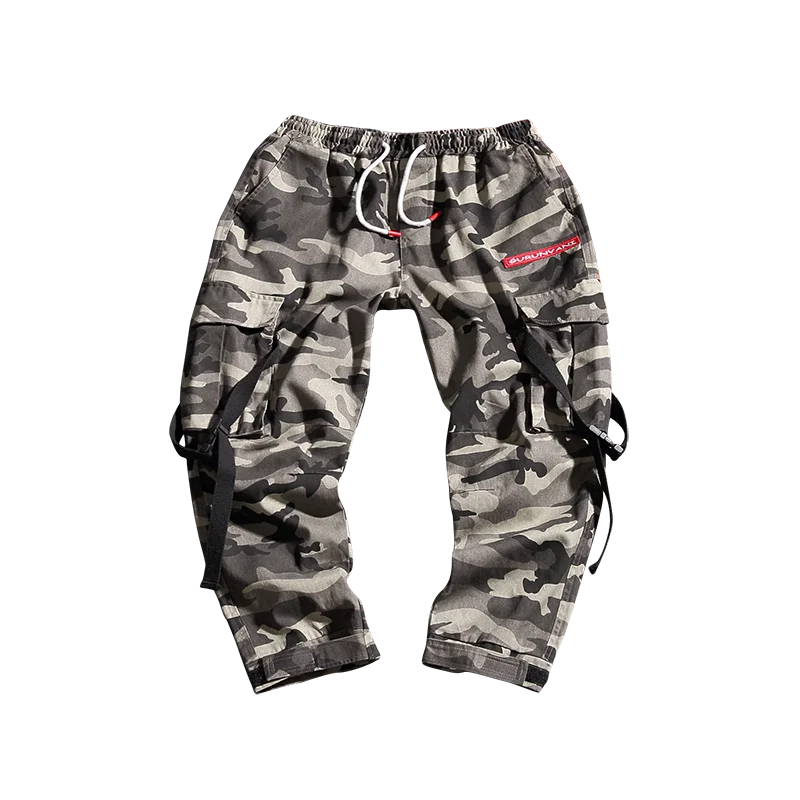fashion chic belt camouflage men's cargo pants men 2019 autumn big packet loose casual joggers trousers sweatpants |