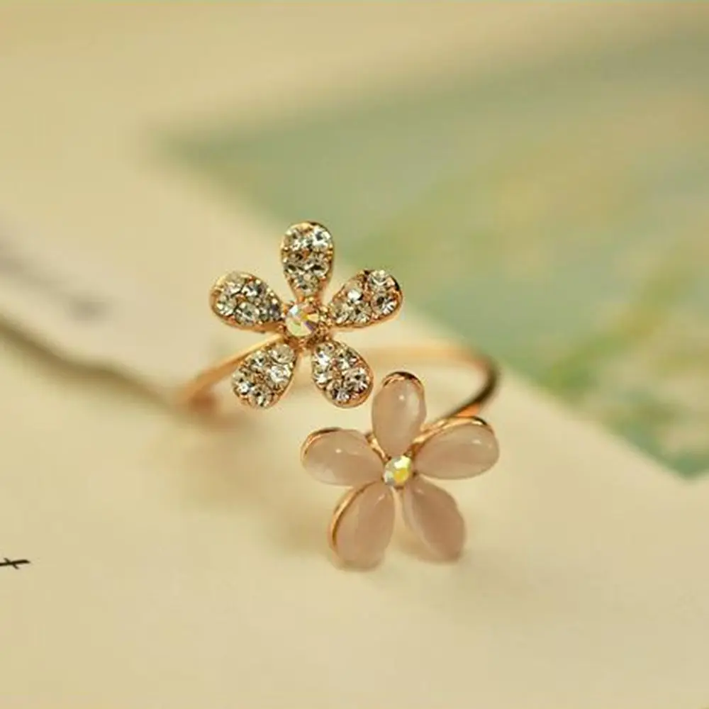 Женское регулируемое кольцо стразы с подвеской в виде маргаритки и цветка