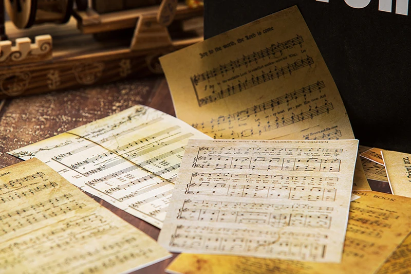 16pcs Vintage English Music Sheet Vellum Paper Pattern Pack for Scrapbooking Happy Planner Card Making Junk Journal Project