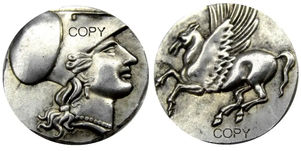 G(15) РЕДКИЙ старинный греческий Серебряная монета Corinth Stater от Syracuse - 304 BC